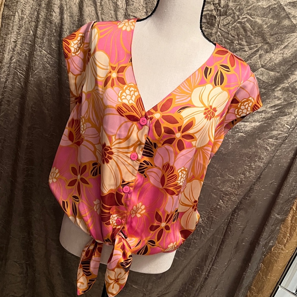 DR2 Pink and Orange Floral silky Blouse